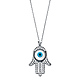 Hamsa Evil Eye Necklace with Micropave CZs in 14K White Gold thumb 1