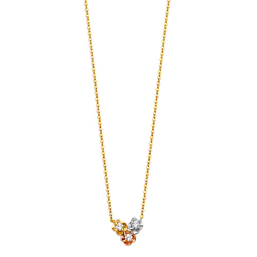 Three Roses CZ Floating Pendant Necklace in 14K TriGold Slide 1