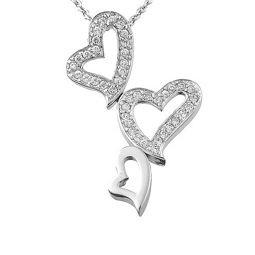 Silver CZ Diamond Heart Charm Necklace Slide 0