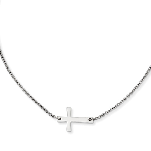 Polished Stainless Steel Sideways Cross  Necklace Slide 0