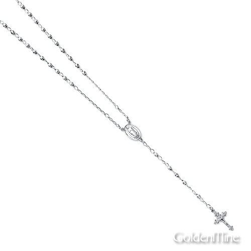 3mm Mirrorball Bead Our Lady of Guadalupe Rosary Necklace in Sterling Silver with Budded Crucifix 26in Slide 3