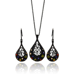 DecoSkye Multi-Color CZ Black Teardrop Jewelry Set