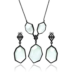 Large White CZ and Black Art Deco Style Necklace Set