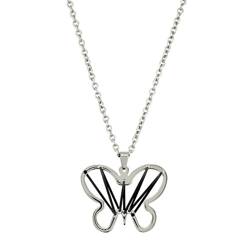 Stainless Steel Butterfly Necklace with Rubber Accent Slide 0