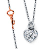 Floating Key and Heart Charm CZ Necklace in 14K Two-Tone Gold thumb 0