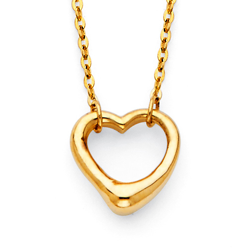 Classic Open Heart Floating Charm Necklace in 14K Yellow Gold Slide 0