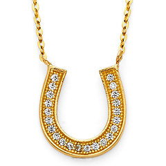 14K Yellow Gold Floating CZ Horseshoe Necklace