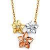 Tropical Flower CZ Trio Floating Pendant Necklace in 14K TriGold thumb 0