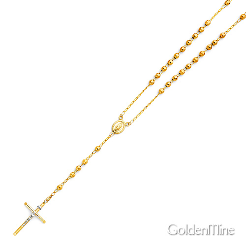 5mm Mirrorball Bead Our Lady of Guadalupe Rosary Necklace in 14K Two-Tone Gold 26in Slide 3