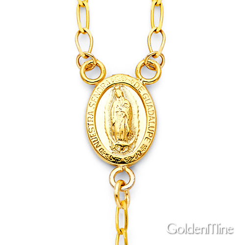 5mm Mirrorball Bead Our Lady of Guadalupe Rosary Necklace in 14K Two-Tone Gold 26in Slide 1