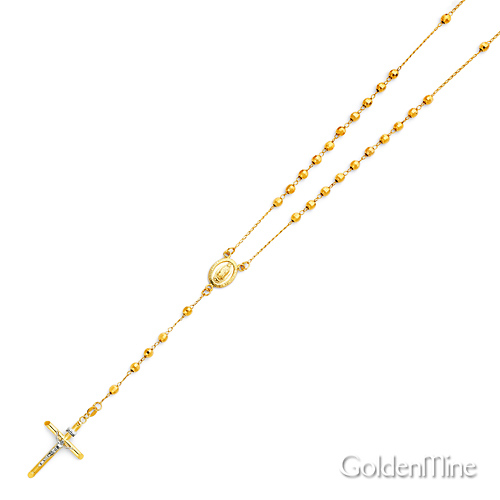 4mm Mirrorball Bead Our Lady of Guadalupe Rosary Necklace in 14K Two-Tone Gold 26in Slide 3