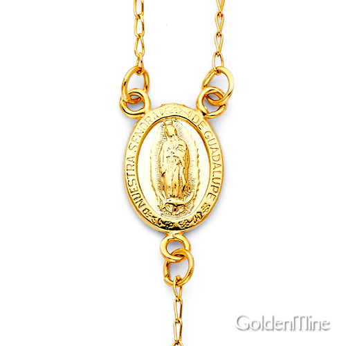 4mm Mirrorball Bead Our Lady of Guadalupe Rosary Necklace in 14K Two-Tone Gold 26in Slide 2