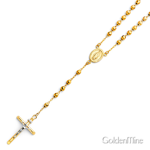 4mm Mirrorball Bead Our Lady of Guadalupe Rosary Necklace in 14K Two-Tone Gold 20in Slide 3