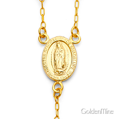 4mm Mirrorball Bead Our Lady of Guadalupe Rosary Necklace in 14K Two-Tone Gold 20in Slide 1