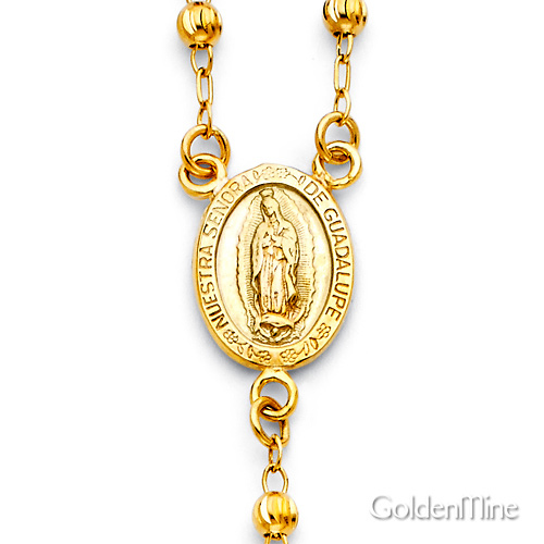 3mm Moon-Cut Bead Our Lady of Guadalupe Rosary Necklace in 14K TriGold 18in Slide 1