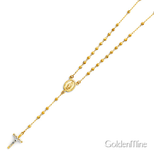 3mm Moon-Cut Bead Our Lady of Guadalupe Rosary Necklace in 14K Two-Tone Gold 18in Slide 3