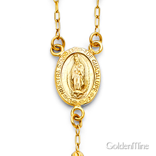 3mm Moon-Cut Bead Our Lady of Guadalupe Rosary Necklace in 14K Two-Tone Gold 18in Slide 1