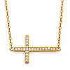 Floating Sideways Cross Necklace with Micropave CZs in 14K Yellow Gold thumb 0