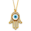 Hamsa Evil Eye Necklace with Micropave CZs in 14K Yellow Gold thumb 0