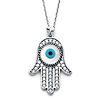 Hamsa Evil Eye Necklace with Micropave CZs in 14K White Gold thumb 0