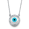 Floating Cubic Zirconia CZ Circle Evil Eye Necklace in 14K White Gold thumb 0