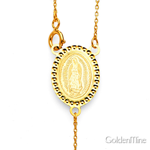 2.5mm Mirrorball Bead Our Lady of Guadalupe Rosary Necklace in 14K TriGold 20in Slide 1