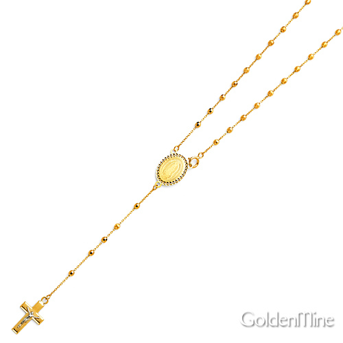 2.5mm Mirrorball Bead Guadalupe Rosary Necklace in Two-Tone 14K Yellow Gold 20in Slide 3
