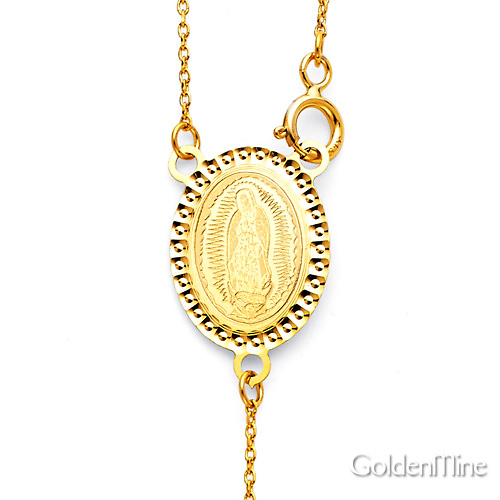 2.5mm Mirrorball Bead Guadalupe Rosary Necklace in Two-Tone 14K Yellow Gold 20in Slide 1