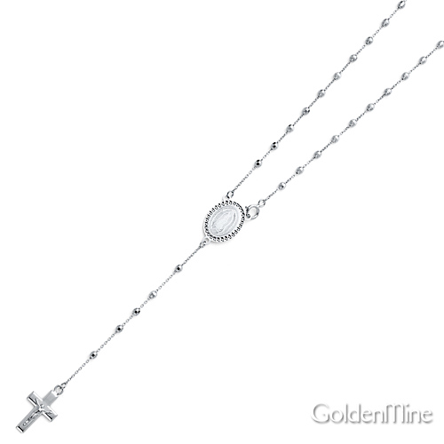 2.5mm Mirrorball Bead Our Lady of Guadalupe Rosary Necklace in 14K White Gold 20in Slide 3