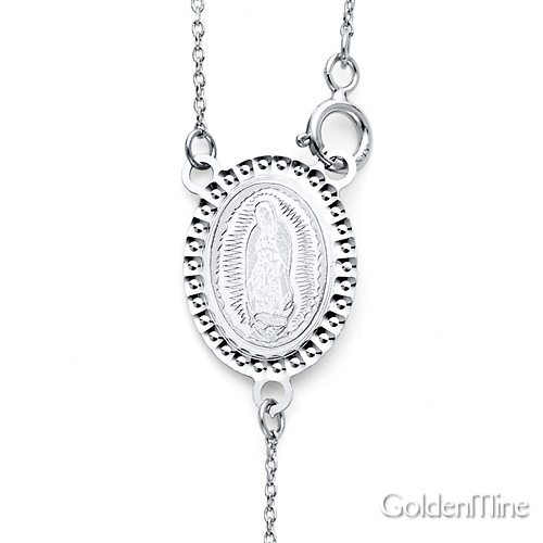 2.5mm Mirrorball Bead Our Lady of Guadalupe Rosary Necklace in 14K White Gold 20in Slide 1