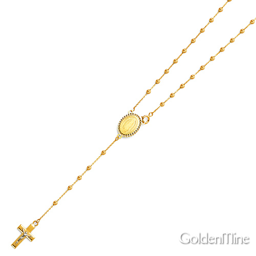 2.5mm Moon-Cut Bead Our Lady of Guadalupe Rosary Necklace in 14K Two-Tone Gold 20in Slide 3