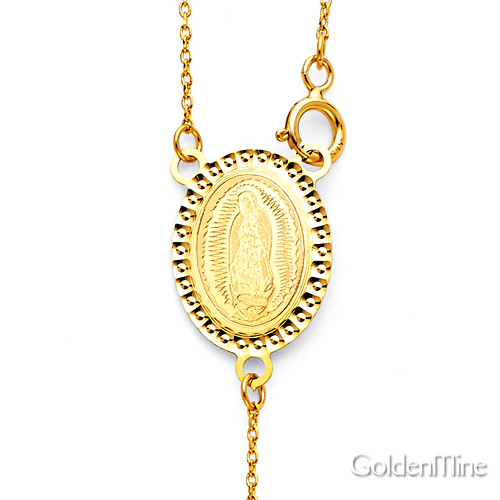 2.5mm Moon-Cut Bead Our Lady of Guadalupe Rosary Necklace in 14K Two-Tone Gold 20in Slide 1