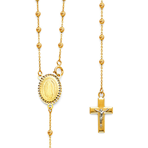 2.5mm Moon-Cut Bead Our Lady of Guadalupe Rosary Necklace in 14K Two-Tone Gold 20in Slide 0