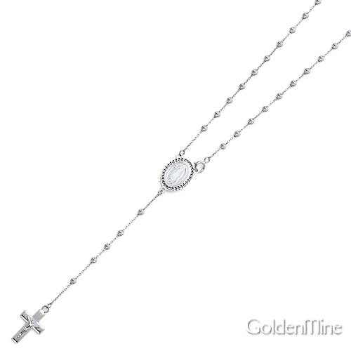 2.5mm Moon-Cut Bead Our Lady of Guadalupe Rosary Necklace in 14K White Gold 20in Slide 3