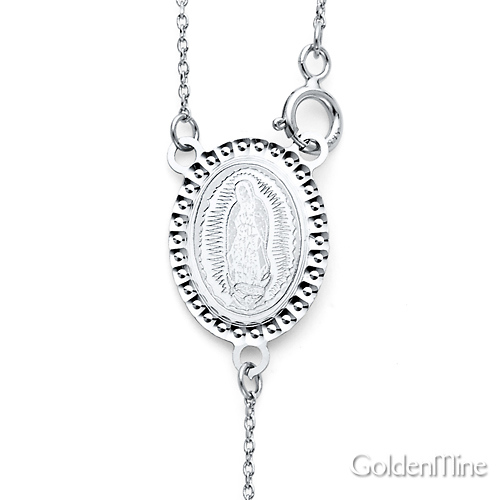 2.5mm Moon-Cut Bead Our Lady of Guadalupe Rosary Necklace in 14K White Gold 20in Slide 1