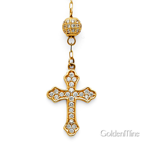 3mm Protestant Moon-Cut Bead CZ Rosary Necklace in Two-Tone 14K Yellow Gold 17'+1' Slide 2