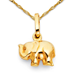 Mini Junior Elephant Charm Necklace with Singapore Chain - 14K Yellow Gold 16-22in