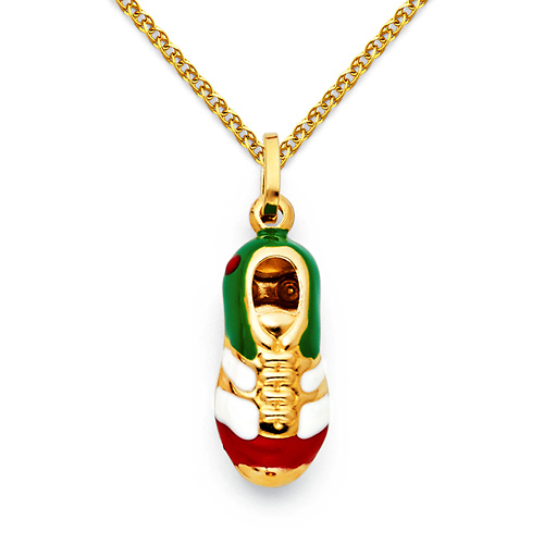 Details about  / 14K Yellow Gold Green Enameled Soccer Shoe Sport Charm Pendant
