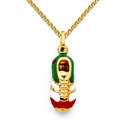 Details about / 14K Yellow Gold Green Enameled Soccer Shoe Sport Charm Pendant
