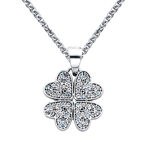 CZ Four-Leaf Clover Charm Necklace with Spiga Chain - 14K White Gold (16-22in) Slide 0