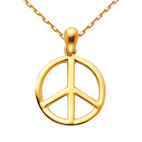 Peace Sign Charm Necklace with Oval Cable Chain - 14K Yellow Gold 16-22in Slide 0