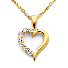 CZ Open Journey Heart Pendant Necklace with Cable Chain - 14K Yellow Gold 16-22in