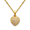 CZ Cluster Petite Heart Charm Necklace with Singapore Chain - 14K Yellow Gold 16-22in thumb 0
