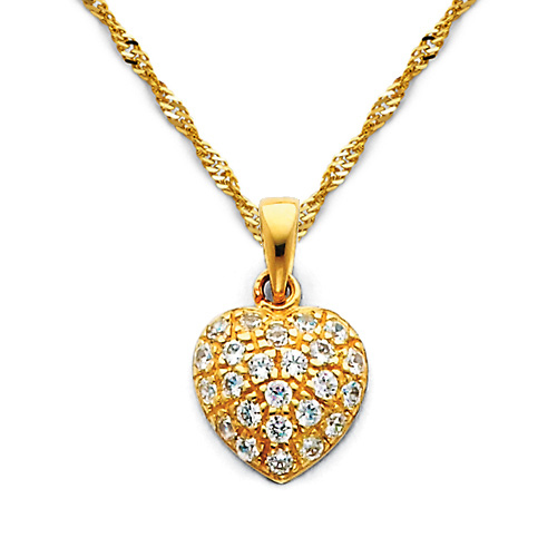 CZ Cluster Petite Heart Charm Necklace with Singapore Chain - 14K Yellow Gold 16-22in Slide 0