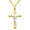 Small Tube Crucifix Necklace with Figaro Chain - 14K Two-Tone Gold (16-24in) thumb 0