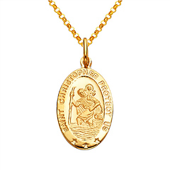 St. Christopher Oval Medal Necklace with Diamond-Cut Chain - 14K Yellow Gold (16-24in)