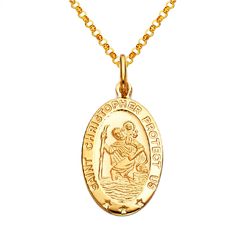 St. Christopher Oval Medal Necklace with Diamond-Cut Chain - 14K Yellow Gold (16-24in) Slide 0