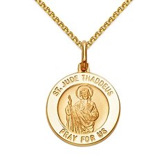 St Jude Thaddeus Petite Medal Necklace with Spiga Chain - 14K Yellow Gold 16-22in