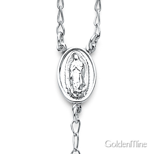 3mm Mirrorball Bead Our Lady of Guadalupe Rosary Necklace in Sterling Silver with Budded Crucifix 26in Slide 1