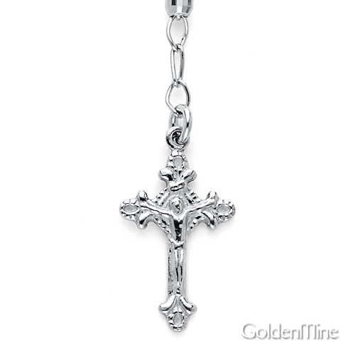 3mm Mirrorball Bead Our Lady of Guadalupe Rosary Necklace in Sterling Silver with Budded Crucifix 26in Slide 2